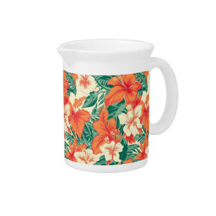 Hawaiian vibe tropical flowers pattern beverage pitcher
