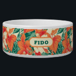 Hawaiian vibe tropical flowers pattern bowl<br><div class="desc">Aesthetic colorful tropical orange and white flowers and green leaves,  Hawaiian vibe pattern.</div>