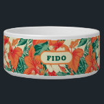 Hawaiian vibe tropical flowers pattern bowl<br><div class="desc">Aesthetic colorful tropical orange and white flowers and green leaves,  Hawaiian vibe pattern.</div>