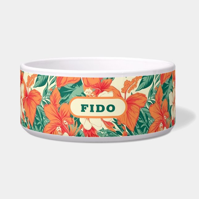 Hawaiian vibe tropical flowers pattern bowl (Front)