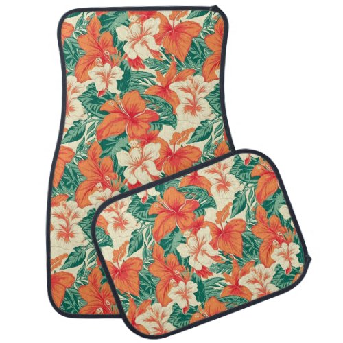 Hawaiian vibe tropical flowers pattern car floor mat