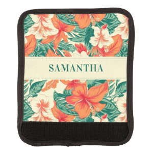 Hawaiian vibe tropical flowers pattern custom text luggage handle wrap