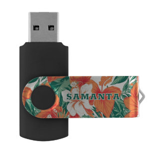 Hawaiian vibe tropical flowers pattern flash drive
