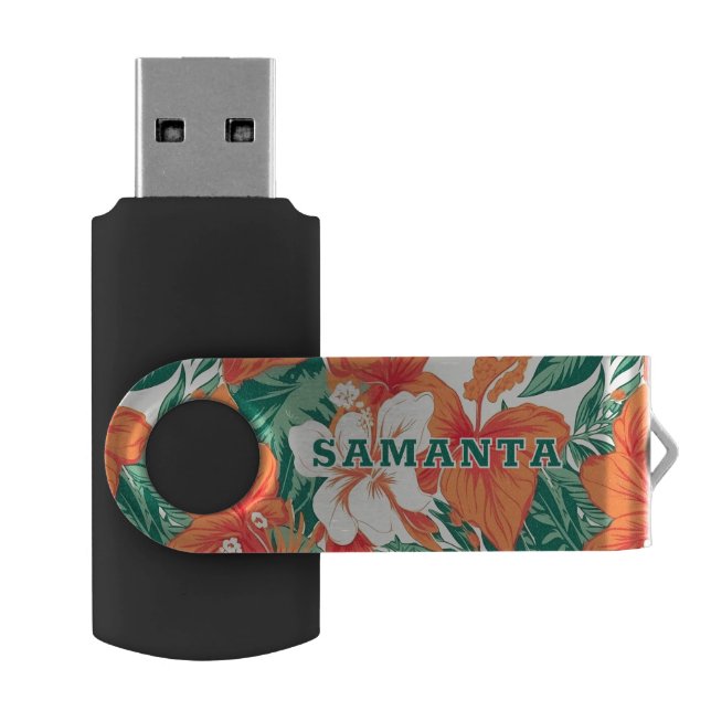 Hawaiian vibe tropical flowers pattern flash drive (Opened)