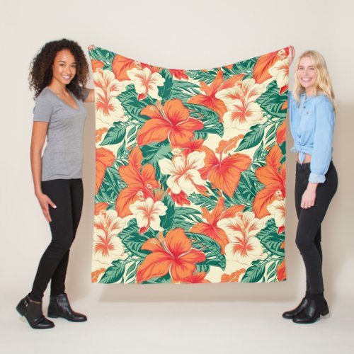 Hawaiian vibe tropical flowers pattern fleece blanket