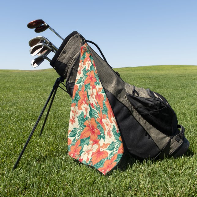 Hawaiian vibe tropical flowers pattern golf towel (Green)