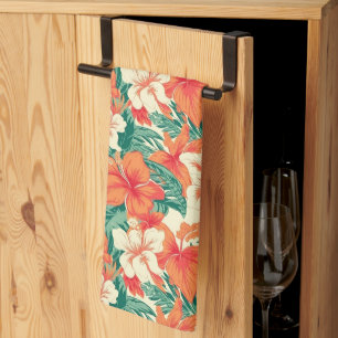 Hawaiian vibe tropical flowers pattern kitchen towel