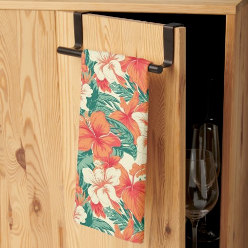 Hawaiian vibe tropical flowers pattern kitchen towel