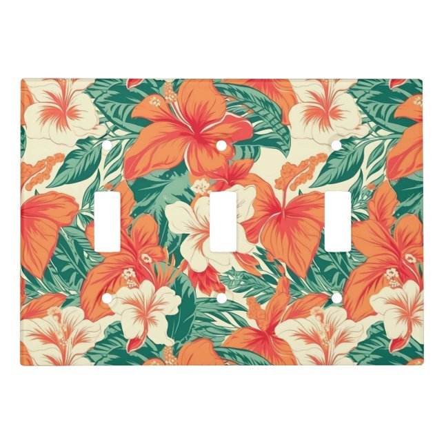 Hawaiian vibe tropical flowers pattern light switch cover (Front)