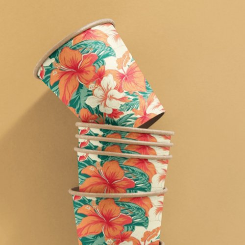 Hawaiian vibe tropical flowers pattern paper cups