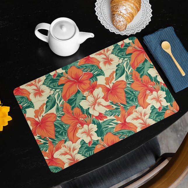 Hawaiian vibe tropical flowers pattern placemat (Creator Uploaded)