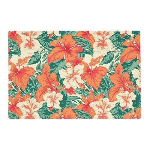 Hawaiian vibe tropical flowers pattern placemat