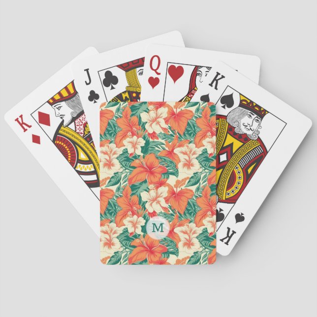 Hawaiian vibe tropical flowers pattern poker cards (Back)