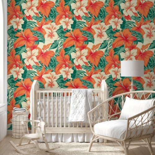 Hawaiian Vibe Tropical Flowers Pattern Wallpaper