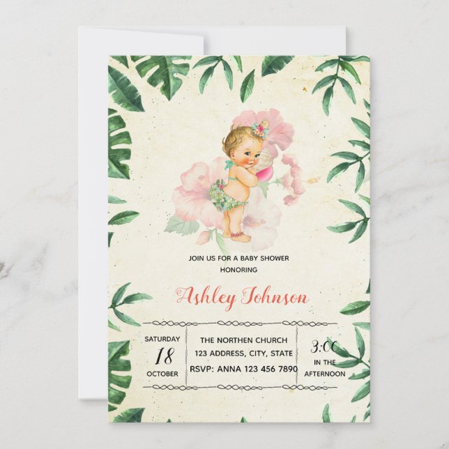 Hawaiian vintage baby shower invitation (Front)