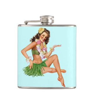 Hawaiian Vintage Beach pin-up girl Flask