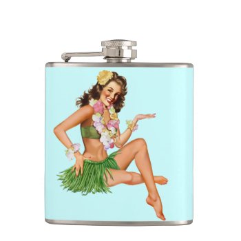 Hawaiian Vintage Beach Pin-up Girl Flask by Clareville at Zazzle