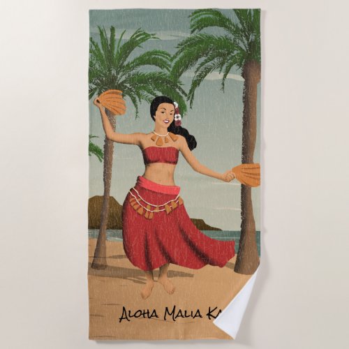 Hawaiian Vintage Distressed Postcard Monogram Beach Towel