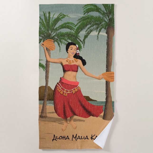 Hawaiian Vintage Distressed Postcard Monogram Beach Towel (Front)