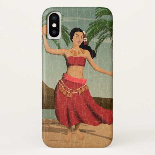 Hawaiian Vintage Hula Girl Distressed Postcard iPhone X Case