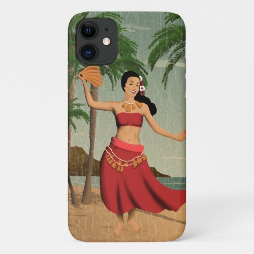 Hawaiian Vintage Hula Girl Distressed Postcard iPhone 11 Case