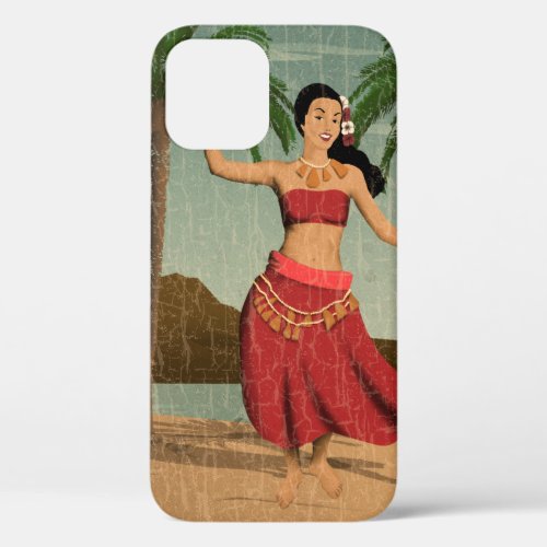 Hawaiian Vintage Hula Girl Distressed Postcard  iPhone 12 Pro Case