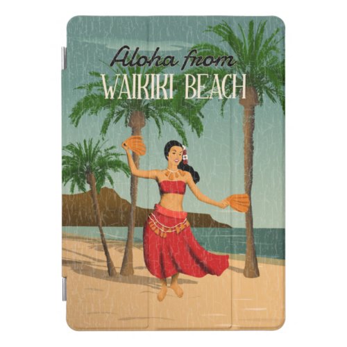 Hawaiian Vintage Hula Girl Distressed Postcard iPad Pro Cover