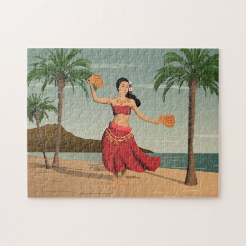 Hawaiian Vintage Hula Girl Distressed Postcard Jigsaw Puzzle