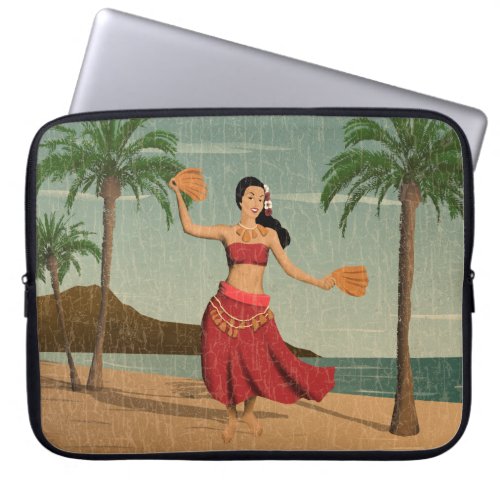 Hawaiian Vintage Hula Girl Distressed Postcard Laptop Sleeve