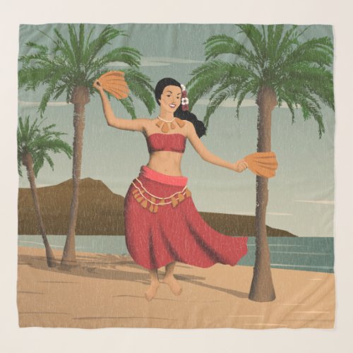 Hawaiian Vintage Hula Girl Distressed Postcard Scarf