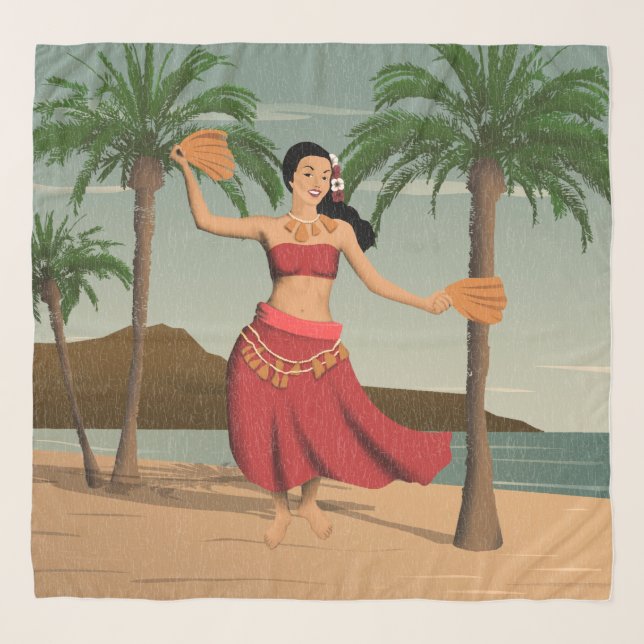 Hawaiian Vintage Hula Girl Distressed Postcard  Scarf (Front)