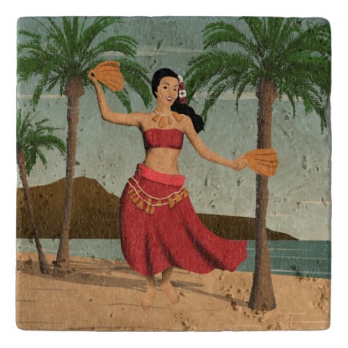 Hawaiian Vintage Hula Girl Distressed Postcard Trivet