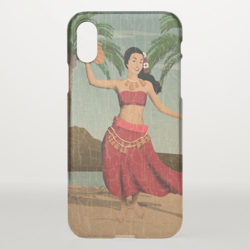 Hawaiian Vintage Hula Girl Distressed Postcard iPhone X Case