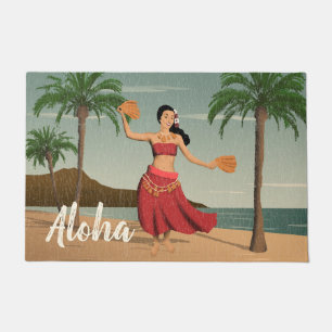 Hawaiian Vintage Hula Girl Postcard Aloha Doormat
