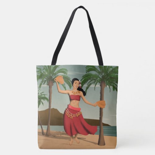 Hawaiian Vintage Hula Girl Postcard Beach Bag