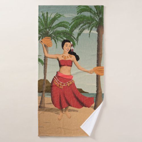 Hawaiian Vintage Hula Girl Postcard Coordinates Bath Towel Set