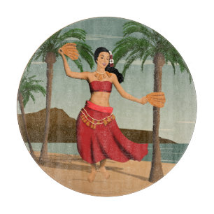 Hawaiian Vintage Hula Girl Postcard Cutting Board