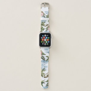 Hawaiian vintage island, palm tree, boat, pink apple watch band