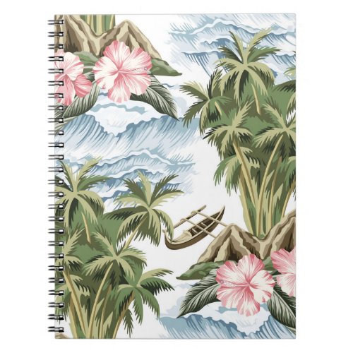 Hawaiian vintage island  palm tree  boat  pink  notebook