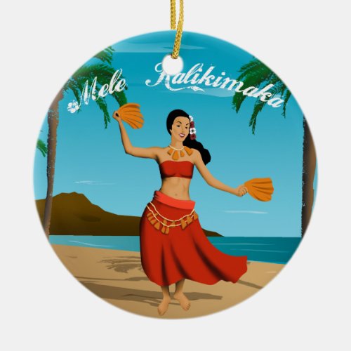 Hawaiian Vintage Mele Kalikimaka Customizable Ceramic Ornament