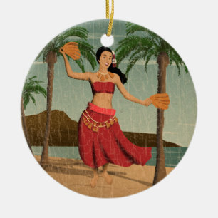 Hawaiian Vintage Mele Kalikimaka Customizable Ceramic Ornament