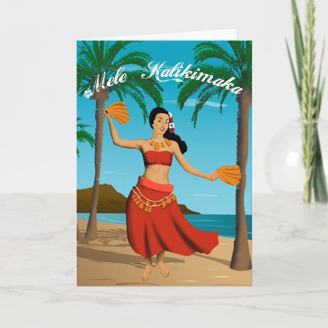 Hawaiian Vintage Mele Kalikimaka Customizable Holiday Card (Front)