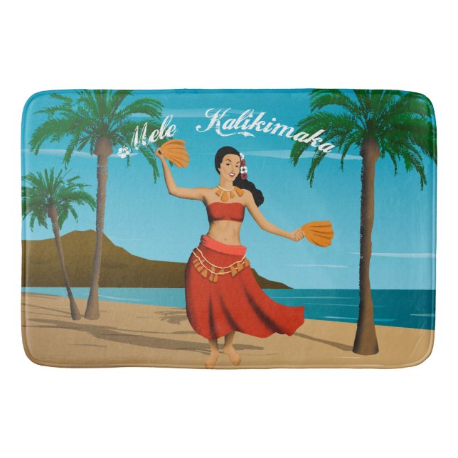 Hawaiian Vintage Mele Kalikimaka Postcard Bathroom Mat (Front)