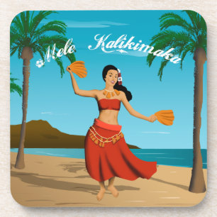 Hawaiian Vintage Mele Kalikimaka Postcard Drink Coaster