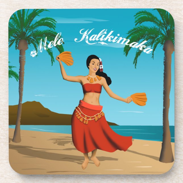 Hawaiian Vintage Mele Kalikimaka Postcard Drink Coaster (Front)