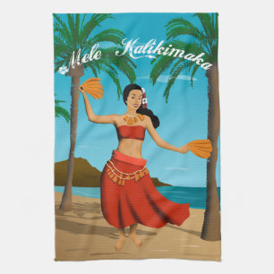 Hawaiian Vintage Mele Kalikimaka Postcard Kitchen Towel