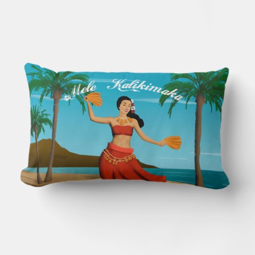Hawaiian Vintage Mele Kalikimaka Postcard Lumbar Pillow