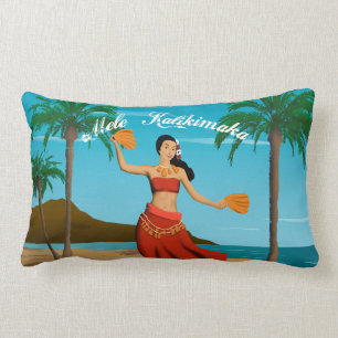 Hawaiian Vintage Mele Kalikimaka Postcard Lumbar Pillow