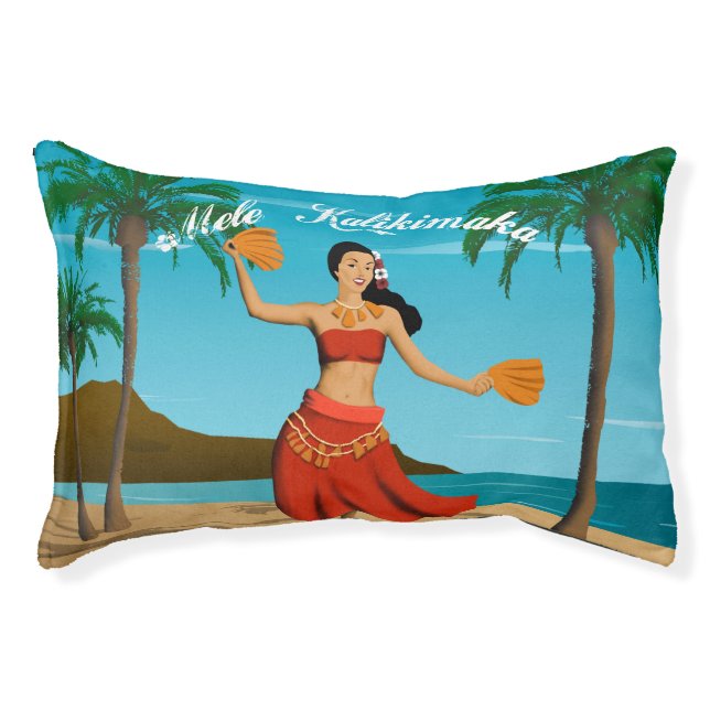 Hawaiian Vintage Mele Kalikimaka Postcard Pet Bed (Front)