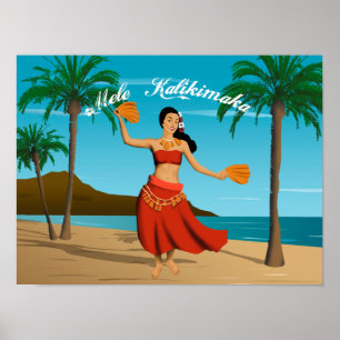 Hawaiian Vintage Mele Kalikimaka Postcard Poster